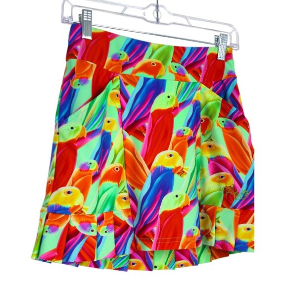 TZU TZU Womens Size XS Shorts Skirt Colorful Parrot Print Pull-on Stretch USA - Picture 2 of 8